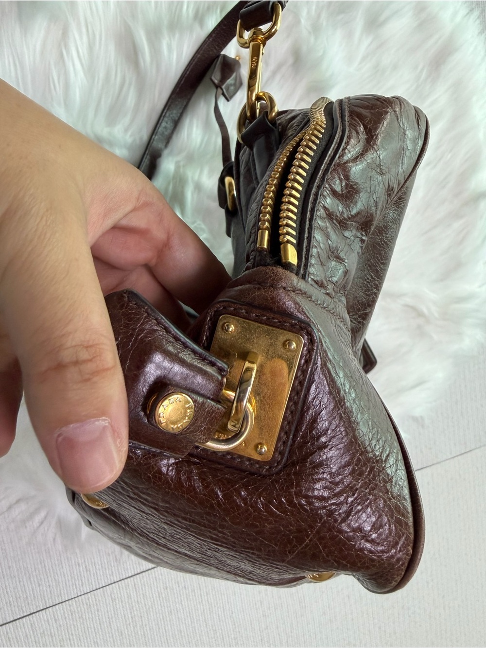 PRADA Brown Leather Satchel Bag - Picture 10 of 15